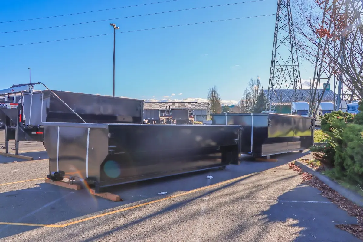Roll-off dumpster ready for waste disposal at job site for Roll Off Dumpster Rental in Iola